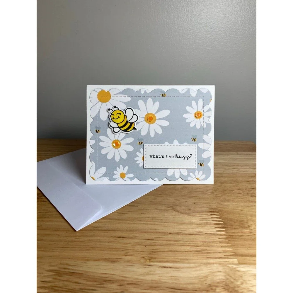 Bee & Flowers Greeting Card – Handmade A2 Card – All Occasion Blank Card